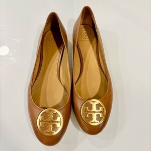 Tory Burch Classic Tan Flats with Gold Logo